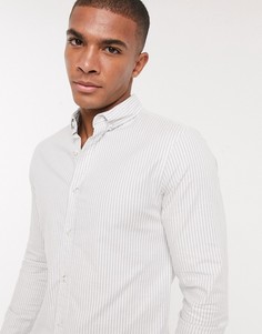Бело-серая оксфордская рубашка в тонкую полоску с длинными рукавами Topman-Мульти