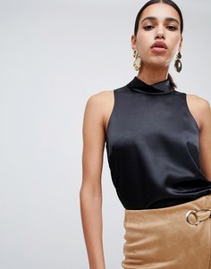 Черная атласная блузка River Island-Черный