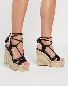 Черные босоножки на танкетке с ремешками River Island-Черный