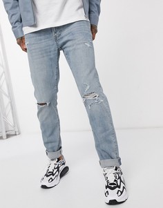 Светлые узкие джинсы с рваной отделкой Abercrombie & Fitch-Синий