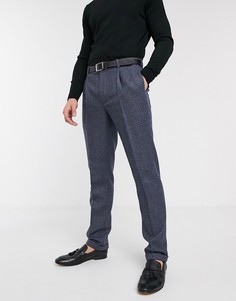 Синие твидовые узкие брюки с добавлением шерсти ASOS DESIGN-Синий