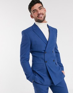 Синий двубортный пиджак приталенного кроя ASOS DESIGN