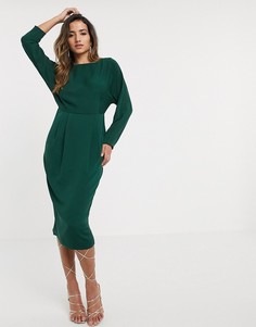 Зеленое платье миди с рукавами-кимоно и завязкой на спине ASOS DESIGN-Зеленый
