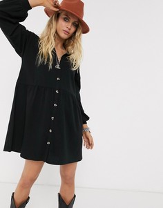 Хлопковое свободное платье-рубашка черного цвета ASOS DESIGN-Черный
