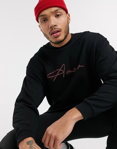 Черный oversized‑свитшот на День св. Валентина с надписью "amour hotfix" ASOS DESIGN