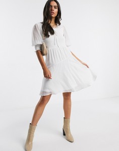 Белое приталенное платье с квадратным вырезом и объемными рукавами Vero Moda-Белый
