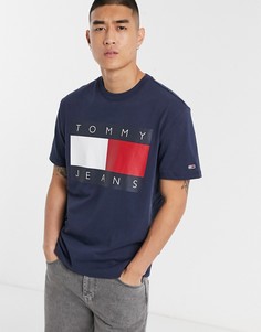 Темно-синяя футболка с большим логотипом-флагом Tommy Jeans-Темно-синий