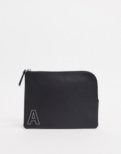 Персонализированный черный кожаный кошелек с инициалом "А" ASOS DESIGN