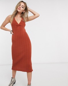 Трикотажное платье миди со сборками ASOS DESIGN-Красный