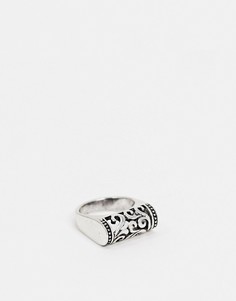 Серебристое кольцо с планкой и узором Reclaimed Vintage Inspired-Серебряный