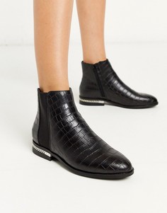 Черные ботильоны из искусственной крокодиловой кожи с цепочкой River island-Черный