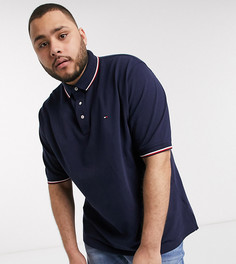 Темно-синее поло из пике с контрастным воротником Tommy Hilfiger Big & Tall-Темно-синий