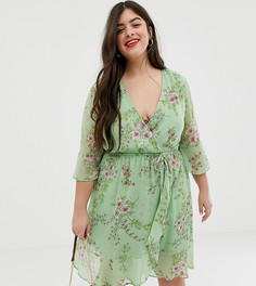 Платье с запахом и цветочным принтом Influence Plus-Зеленый
