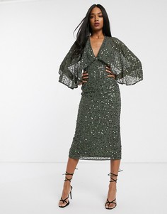 Платье миди с рукавами в стиле кейпа и пайетками ASOS DESIGN-Фиолетовый
