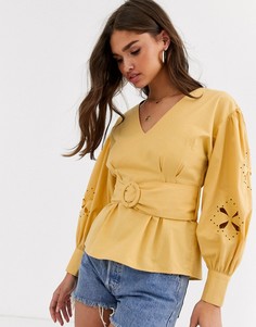 Лонгслив с вырезами на рукавах и поясом ASOS DESIGN-Желтый