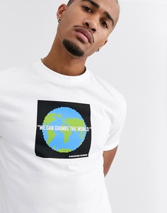 Футболка из органического хлопка с принтом "save the world" и отворотами на рукавах ASOS DESIGN-Белый