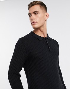 Черное фактурное поло с длинными рукавами Jack & Jones Premium-Черный