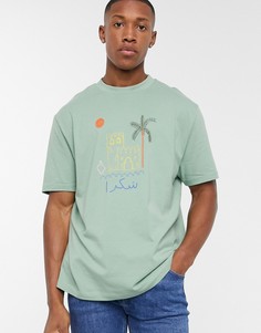 Свободная футболка из органического хлопка с принтом ASOS DESIGN-Зеленый