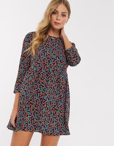 Свободное платье мини с длинными рукавами и цветочным принтом ASOS DESIGN-Мульти