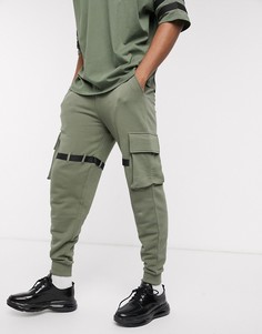 Джоггеры хаки в стиле милитари с контрастной отделкой от комплекта ASOS DESIGN-Зеленый