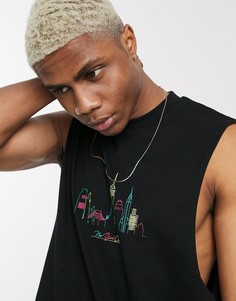 Свободная футболка без рукавов с принтом ASOS DESIGN-Черный