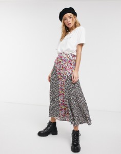 Юбка миди с розовым цветочным принтом и разрезами ASOS DESIGN-Мульти