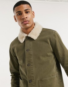 Зеленая джинсовая куртка с воротником из искусственного меха ASOS DESIGN-Зеленый
