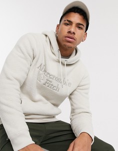 Светло-коричневый плюшевый худи с логотипом Abercrombie & Fitch-Кремовый