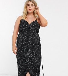 Платье макси на бретельках в горошек с запахом ASOS DESIGN Curve-Мульти