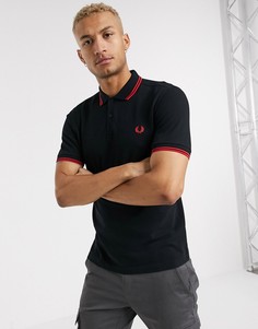 Поло черного/красного цвета с логотипом Fred Perry-Черный