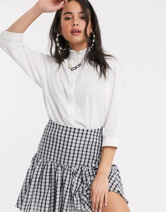 Белая блузка с высоким воротом и пышными рукавами Monki-Белый