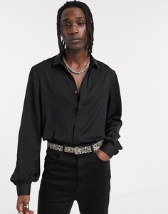 Черная атласная рубашка с пышными рукавами ASOS DESIGN-Черный