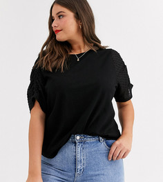 Футболка из ткани добби со сборками на рукавах ASOS DESIGN Curve-Черный