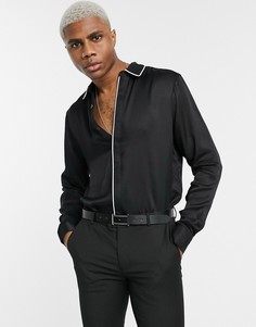 Черная сатиновая рубашка классического кроя из вискозы ASOS DESIGN-Черный