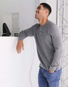 Серый джемпер из вафельного трикотажа с планкой на пуговицах ASOS DESIGN