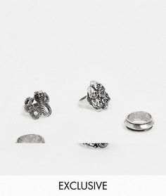 Набор массивных колец с отделкой в виде змеи и черепов Reclaimed Vintage-Серебряный