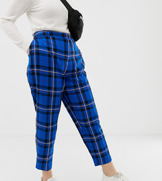Синие укороченные брюки в клетку ASOS DESIGN Curve ultimate-Мульти