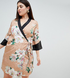 Жаккардовое платье мини в стиле кимоно с запахом и цветочным принтом ASOS DESIGN Curve-Мульти