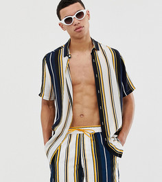 Сине-горчичная рубашка классического кроя в полоску ASOS DESIGN Tall-Темно-синий