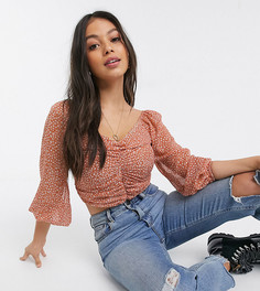 Лонгслив с присборенной отделкой и цветочным принтом ASOS DESIGN Petite-Мульти