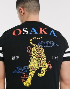 Футболка из органического хлопка в стиле колор блок с принтом тигра на спине ASOS DESIGN-Черный