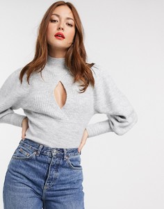 Джемпер с объемными рукавами и вырезом ASOS DESIGN-Серый