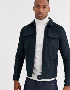 Темно-синяя куртка из искусственной замши Jack & Jones Premium-Темно-синий