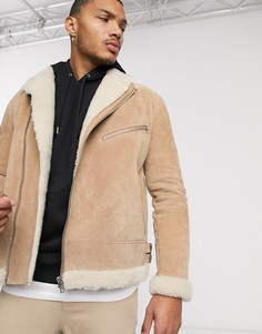 Замшевая куртка с подкладкой ASOS DESIGN-Бежевый