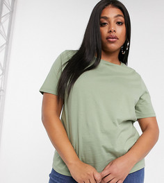 Футболка цвета хаки из органического хлопка с круглым вырезом ASOS DESIGN Curve ultimate-Зеленый