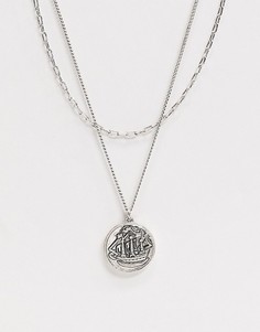 Серебристая ярусная цепочка с подвеской-монетой Icon Brand-Серебряный