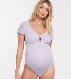 Лавандовый слитный купальник с вышивкой ришелье ASOS DESIGN maternity-Фиолетовый