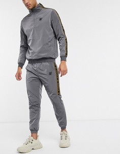 Суженные книзу серые нейлоновые джоггеры с фирменной лентой SikSilk-Серый