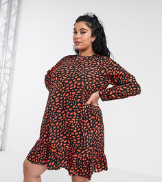 Свободное платье мини с баской и принтом в виде губ Wednesdays Girl Curve-Черный