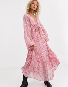 Платье макси с рисунком Free People-Розовый